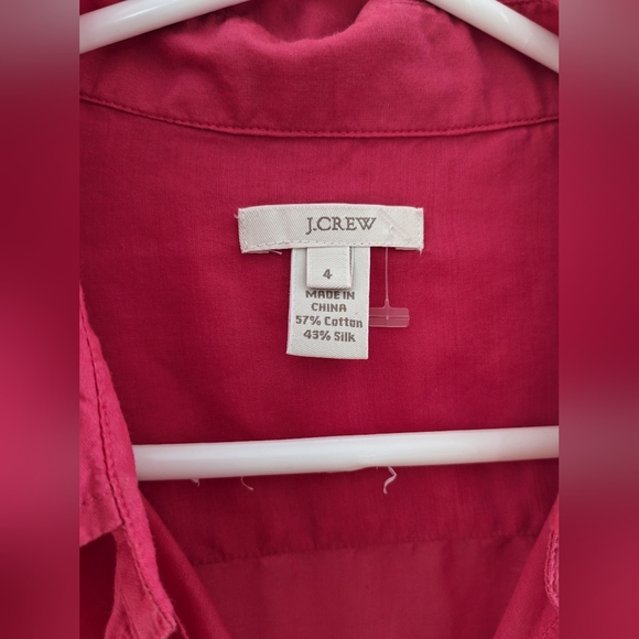 J. Crew Silk Cotton Blend Electric Barbie Hot Pink Button Down Shirt Size US 4 - Picture 6 of 8